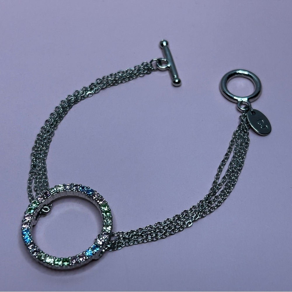 CJ Silver Tone and Multicolor Cubic Zirconia Chain Bracelet